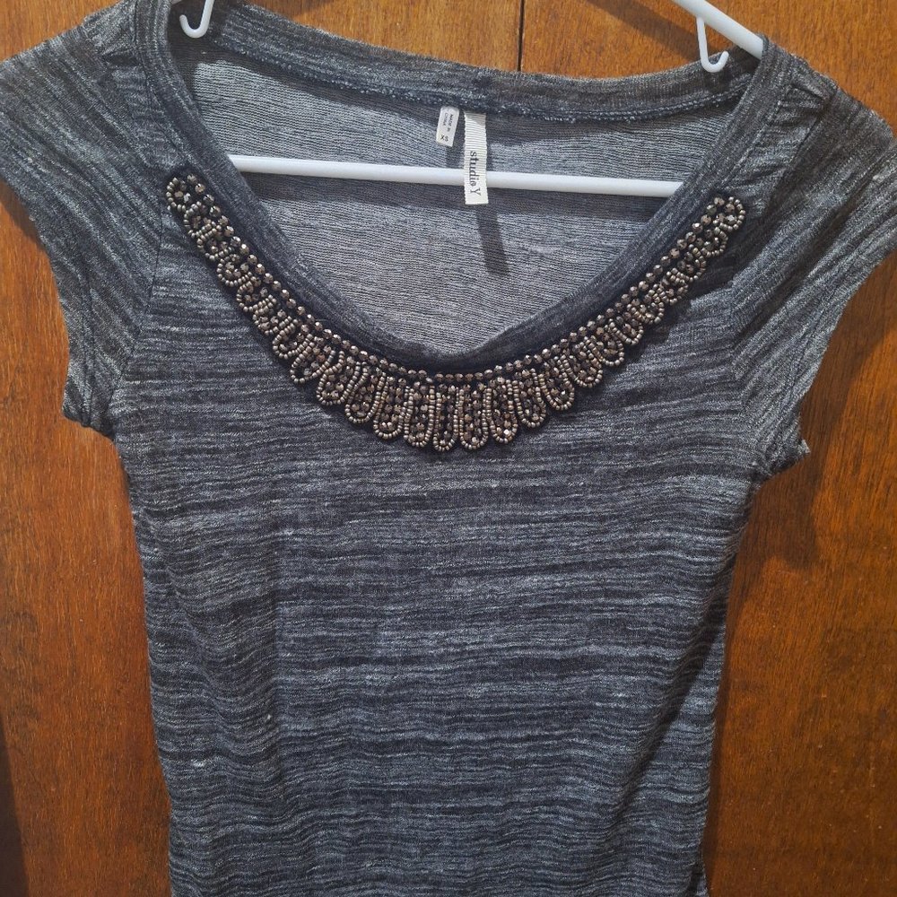 Studio Y blouse with beaded neckline